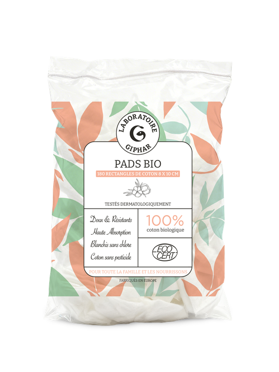 Coton Pads Bio - 180 Rectangles de 8 x 10 cm