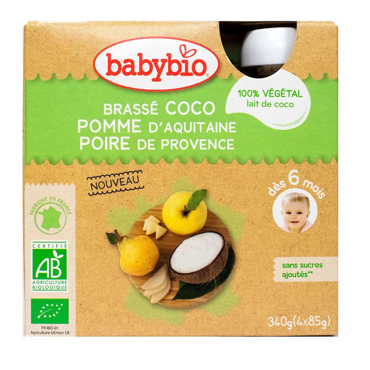 Babybio Brassé Riz Pêche Poire Bio - Lot De 2 X 4 Pots - Dès 6 Mois - Texture Lisse